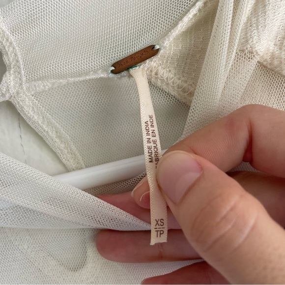 Free People Saheli mock neck mesh lace embroidered ivory top white - Picture 7 of 7